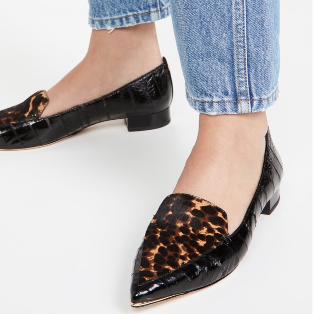 Tory Burch Lila Leopard Print Eel Flat Loafers